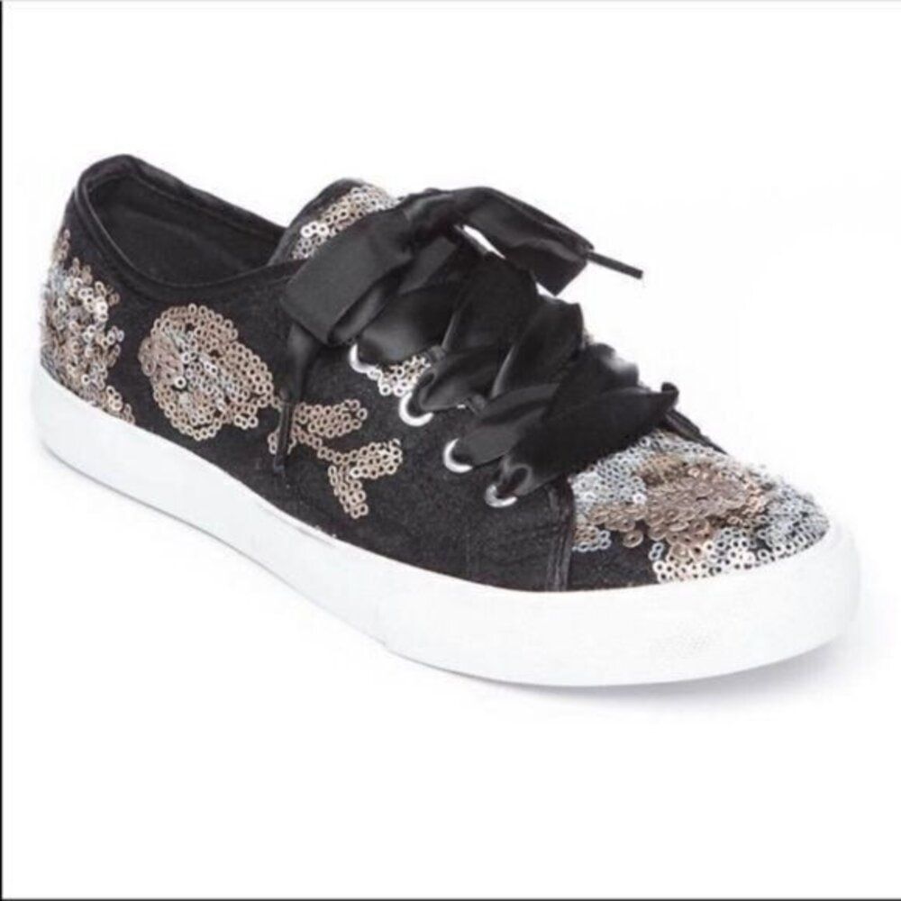 Kaari Blue NEW Black Haven Sequin Ribbon Lace Coquette Balletcore Sneakers 10